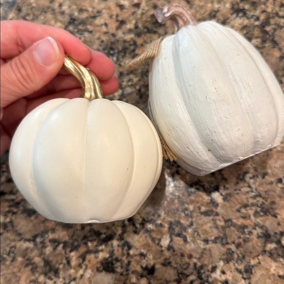 2 pk Decorative White and Cream Pumpkins with Gold Accents Letter “S” - Picture 6 of 6